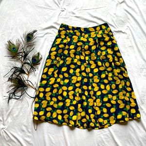 The Limited Navy Skirt with Lemon Pattern - High Waisted, Flair Silhouette